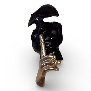 Surreal Face Hand Silence Brooch Pin Black & Gold Abstract Statement Jewelry NEW